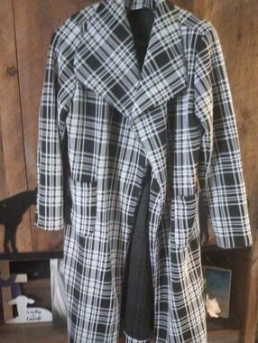 Women's Black and White Plaid Trench Coat